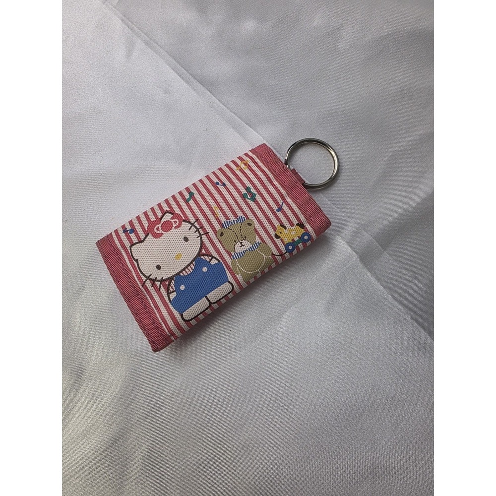 Vintage 1988 SANRIO HELLO KITTY Wallet‎ Pink Nylon Coin Purse Key Chain Key Ring